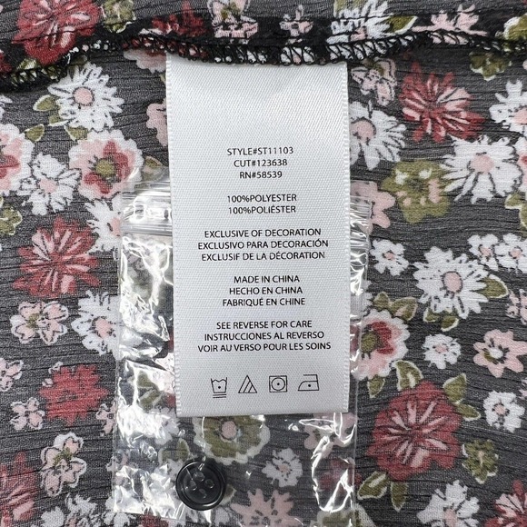 Kut From The Kloth Sheer Black Floral Long Sleeve Button Up Shirt Sz M - Picture 7 of 10